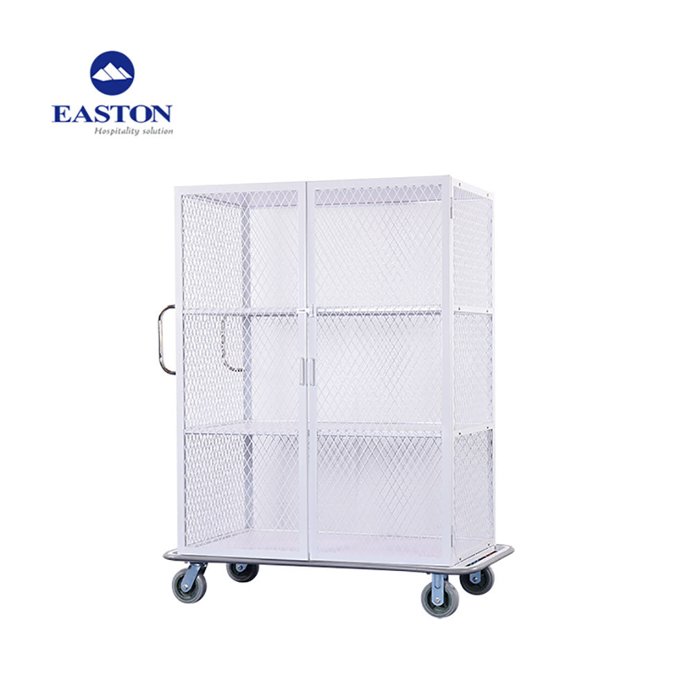 Carucior pentru bagaj inchis tip cusca Alb